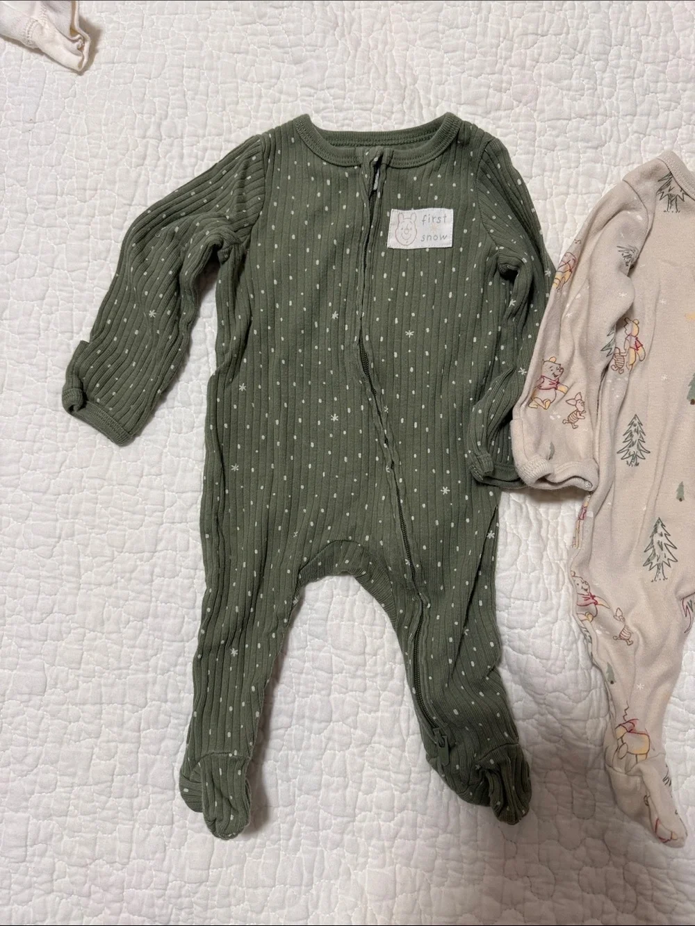 cloud island Three-Pack Footed One-Pieces in Olive, Cream, and Red